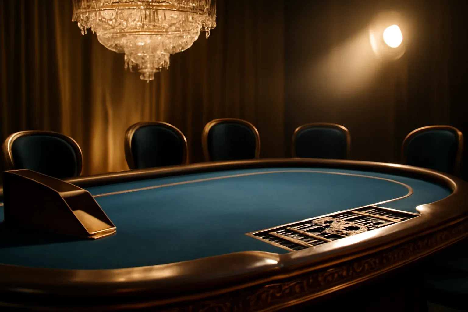 Hyperrealistic premium live baccarat studio in the Philippines with blue felt table